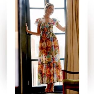 Anthropologie Moxy Collective Floral Maxi Dress Size XS Sheer
